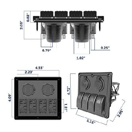 防水 12V ロッカースイッチパネル 4連 15Aヒューズ付き デュアル2.1A USBスロットソケットと12V充電プラグ オレンジLEDライト トレーラートラック RV 車 トラッ｜importselection｜04