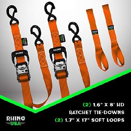 Rhino USA Ratchet Straps Tie Down Kit, 5,208 Break Strength - Includes (2) Heavy Duty 1.6" x 8' Rachet Tiedowns with Padded Handles ＆ Coated Chromoly｜importselection｜02