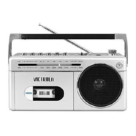 Victrola VBB-25-SLV ミニ Bluetooth ブームボックス カセットプレーヤー レコーダー Am/FMラジオ付き シルバー｜importselection｜02