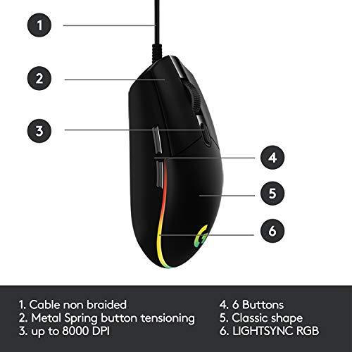 Logitech G102 Light Sync Gaming Mouse with Customizable RGB Lighting, 6 Programmable Buttons, Gaming Grade Sensor, 8 k dpi Tracking,16.8mn Color, Ligh｜importselection｜06