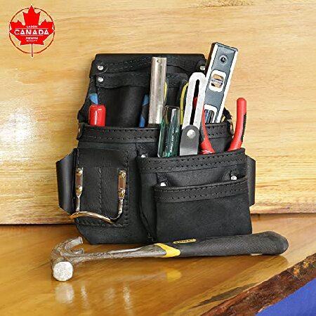 5 Pocket + Hammer Hang Large Tool Holder - Custom Engraving - Solid Leather - Tool Belt - Your Name - Workman - Construction - Nail Pouch (No Belt + H｜importselection｜02