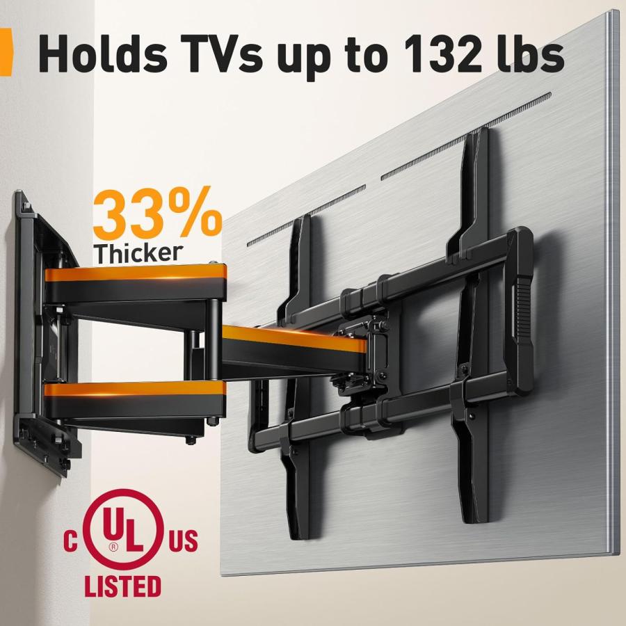 クリアランス Perlegear フルモーション テレビ壁マウント ほとんどの37~85インチのフラットカーブテレビに対応 最大132ポンド