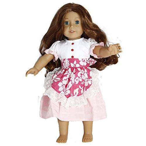BUYS BY BELLA Pink and White Dress with Hawaiian Print Apron for 18 Inch Doll...