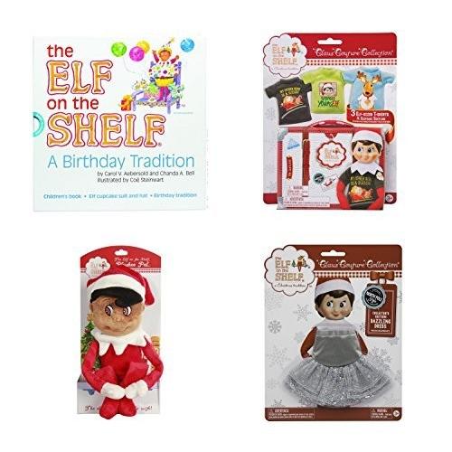 The Elf on the Shelf Accessory Bundle: A Birthday Tradition, T-Shirts, Dazzling Dress and Plushee P