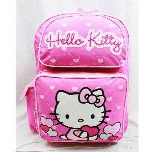 【誠実】 Bag School Large Pink Heart Glitter - (ハローキティ) Kitty Hello - Backpack 16" おもち フィギュア その他おもちゃ