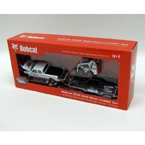 Bobcat Chevy (シボレー) Pickup， トレーラー & S205 Skid-Steer Loader Set 1:50 スケール ミニカー ダ
