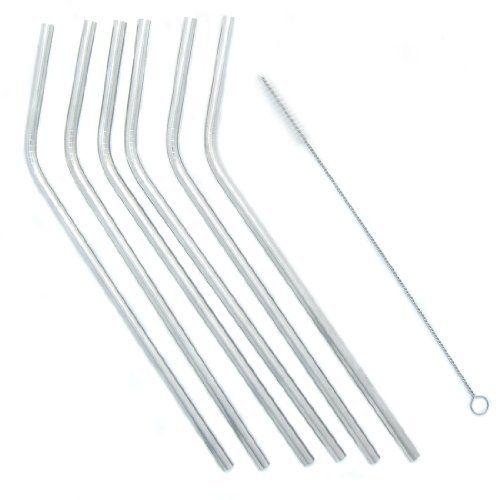 kilofly Reusable Bent Drink Straws Value Pack [Set of 6 + 1 Cleaner] 7.8 inch