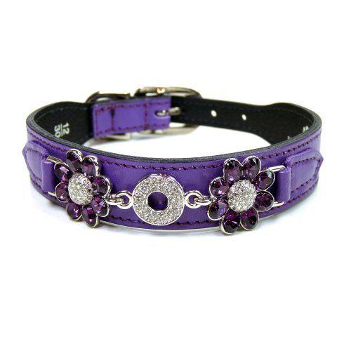 Hartman & Rose Crystal Daisy Dog Collar 10 to 12-Inch Grape｜importshop