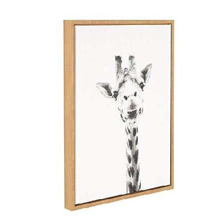 (18x24, Natural) - Kate and Laurel Sylvie Giraffe Black and White Portrait Natural Framed Canvas Wall Art by Simon Te Tai｜importstore-maron｜02