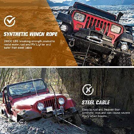 BUNKER INDUST Synthetic Winch Rope Kit,100ft 3/8" 26500 Ibs Winch Cable Line with Protective Sleeve + Forged Winch Hook + D-Ring Shackle for 4WD Off-R｜importstore-maron｜06
