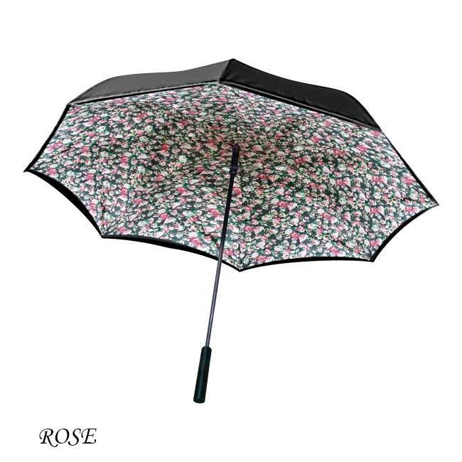 【送料無料】傘 レディース おしゃれ ワンダードライアンブレラ 逆さま傘 ワンタッチ 雨傘 濡れない傘 ブラック ブルー レッド 花柄 ローズ 男女兼用 台風 |  | 10