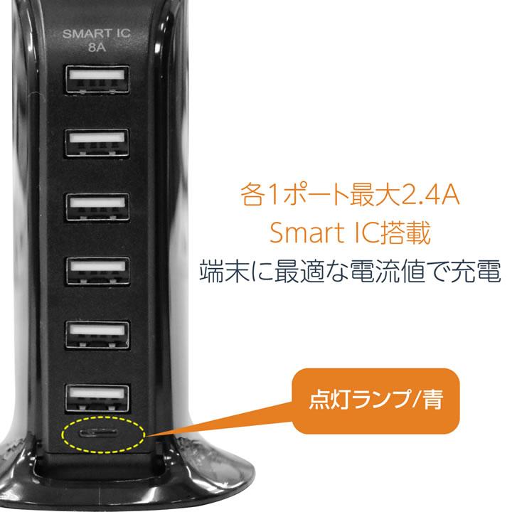 充電器 USB充電器 6ポート 卓上 デスクトップ 充電 最大出力8A USB Type-A×6ポート 40個セットの画像