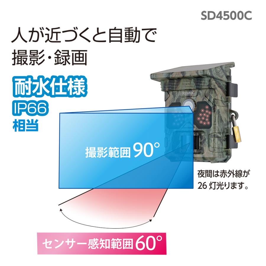 REVEX（リーベックス） 防犯カメラ 防犯カメラ 屋外 監視カメラ SDカード録画式 ソーラーセンサーカメラ 電池式 夜間 人感センサー ナカバヤシ  Revex SD4500C : インプリンクショップ・ヤフー店 - 通販 - Yahoo!ショッピング