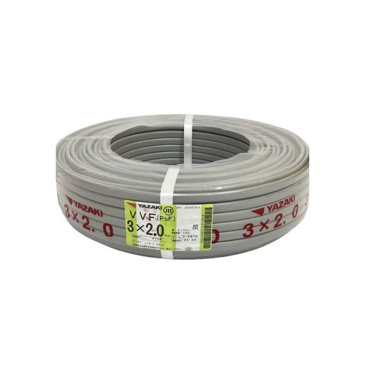 YAZAKI VVFケーブル 3×2.0mm 100m VVF 2mm 3芯 VVFケーブル 100m巻き 平形 YAZAKI VVF2.0*3C : インプ