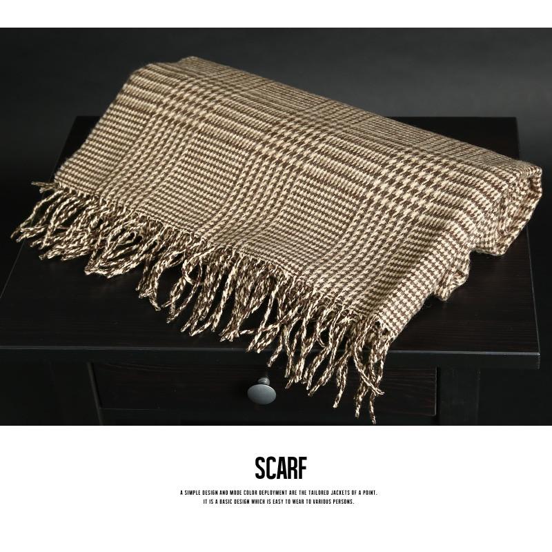マフラー メンズ ストール スヌード ロング グレンチェック フリンジ ビジネス カジュアル | improves | 01
