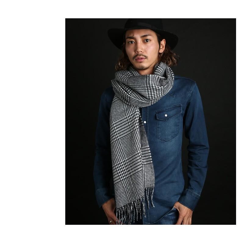 マフラー メンズ ストール スヌード ロング グレンチェック フリンジ ビジネス カジュアル | improves | 03