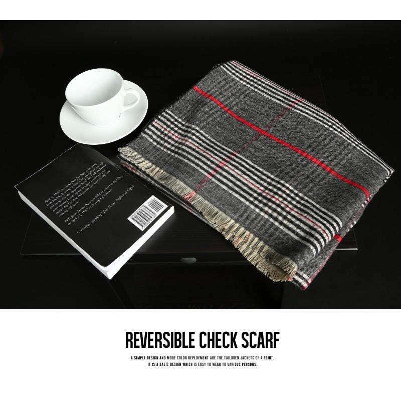 マフラー メンズ ストール リバーシブル スヌード チェック フリンジ ビジネス カジュアル | improves | 01