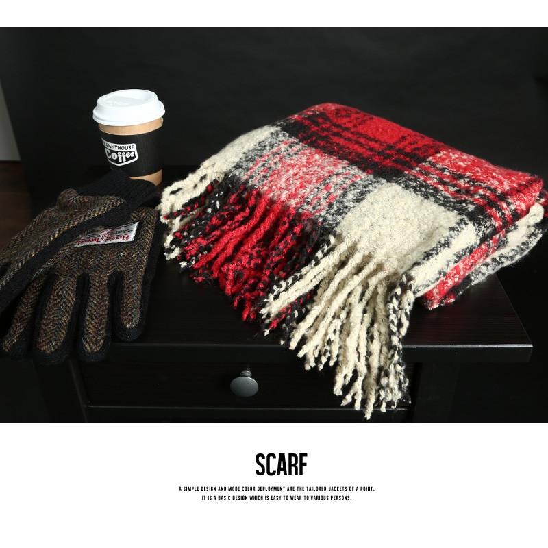 マフラー メンズ ストール スヌード チェック フリンジ もこもこ ビジネス カジュアル | improves | 01