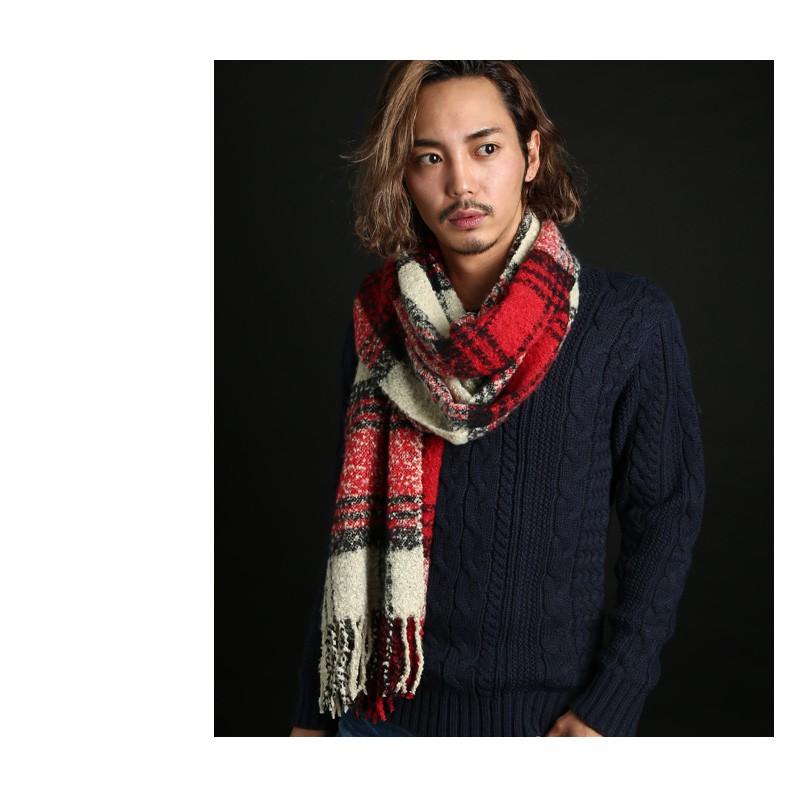 マフラー メンズ ストール スヌード チェック フリンジ もこもこ ビジネス カジュアル | improves | 03