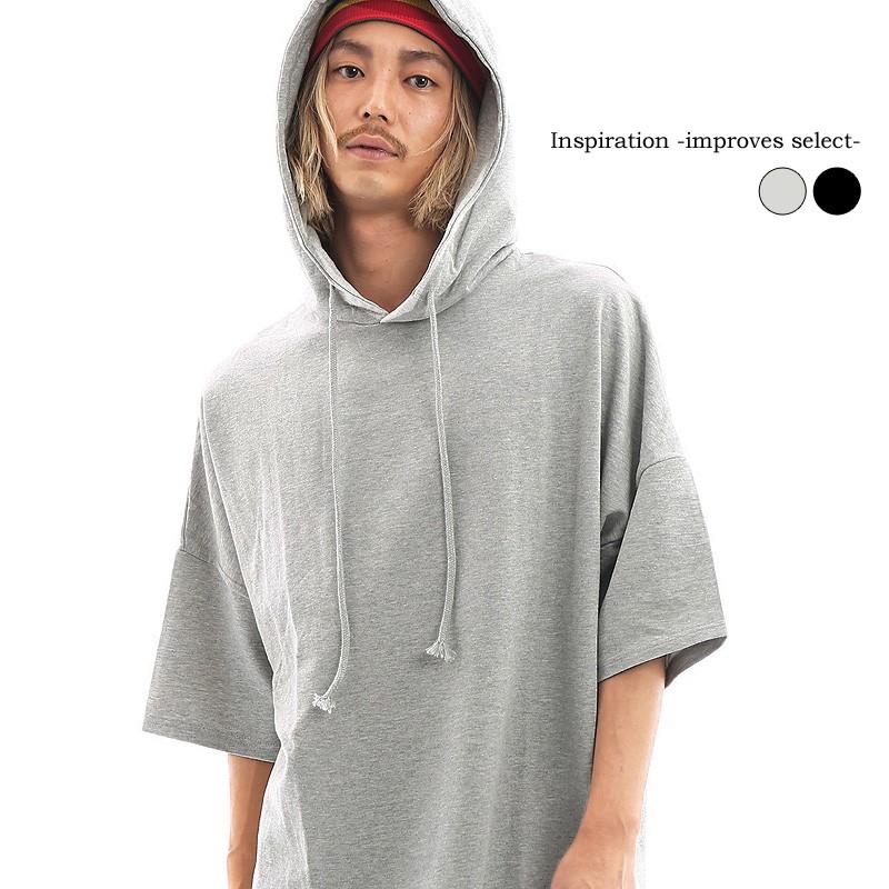 ビッグシルエット 半袖 パーカー ドロップショルダー プルパーカー 韓国ファッション | improves