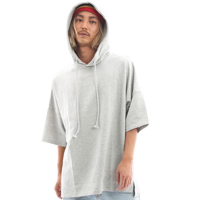 ビッグシルエット 半袖 パーカー ドロップショルダー プルパーカー 韓国ファッション | improves | 01