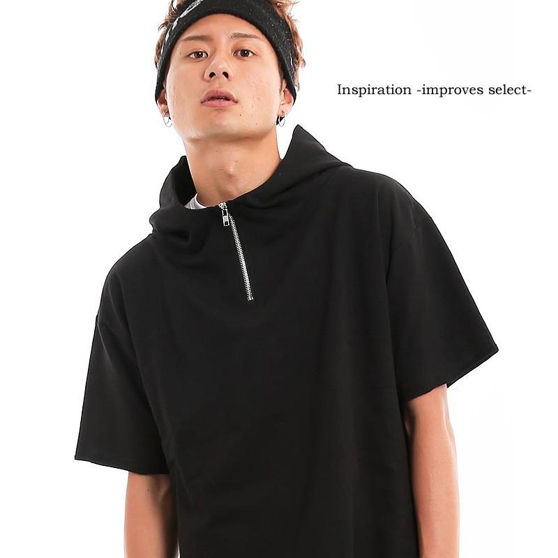 半袖 ジップ パーカー ビッグシルエット ドロップショルダー 韓国ファッション | improves