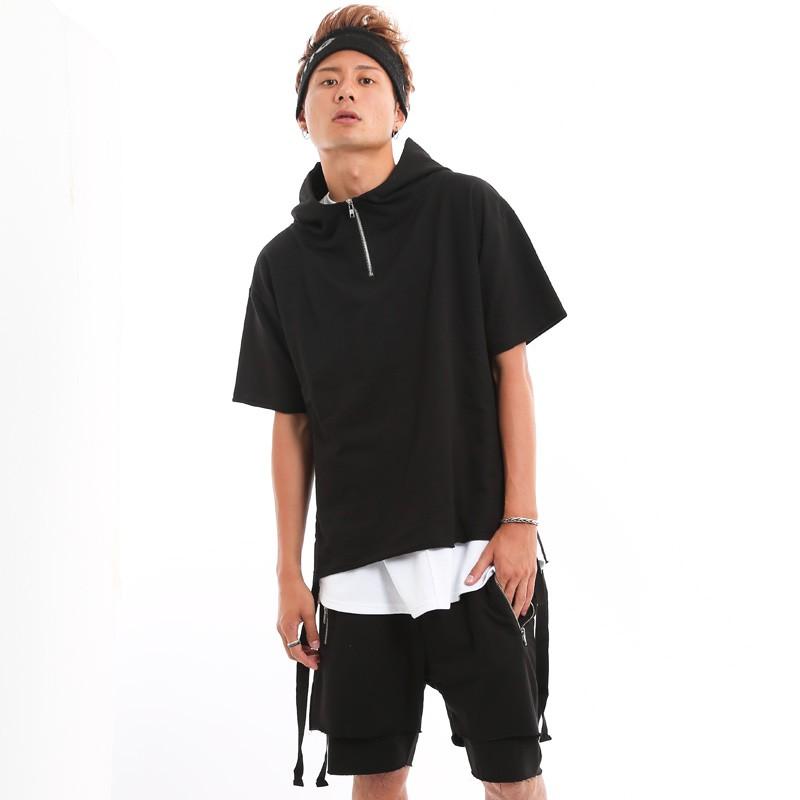 半袖 ジップ パーカー ビッグシルエット ドロップショルダー 韓国ファッション | improves | 01