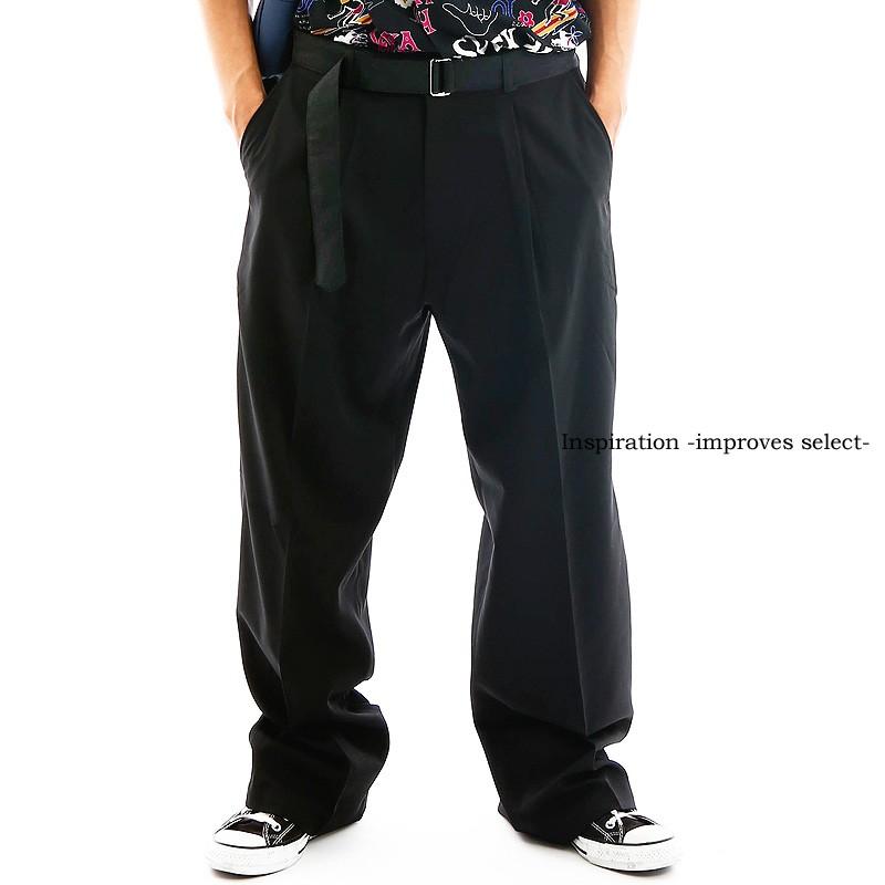 ベルトパンツ メンズ ベルト付き ワイドパンツ センタープレス 大きい ゆったり ストリート 韓国ファッション | improves