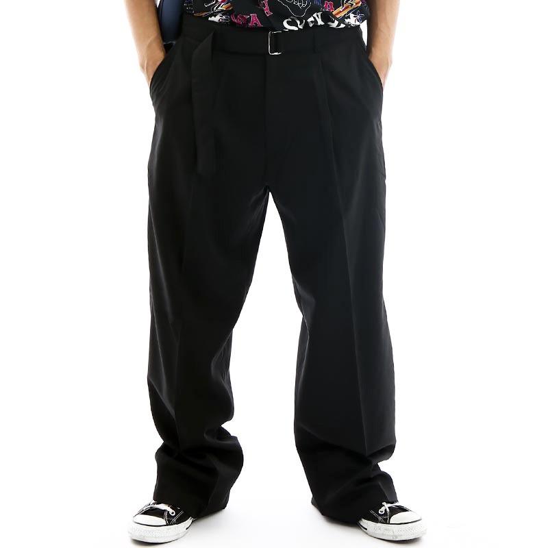 ベルトパンツ メンズ ベルト付き ワイドパンツ センタープレス 大きい ゆったり ストリート 韓国ファッション | improves | 01