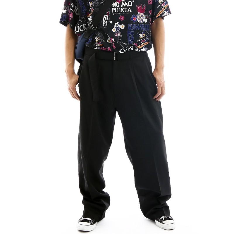 ベルトパンツ メンズ ベルト付き ワイドパンツ センタープレス 大きい ゆったり ストリート 韓国ファッション | improves | 02