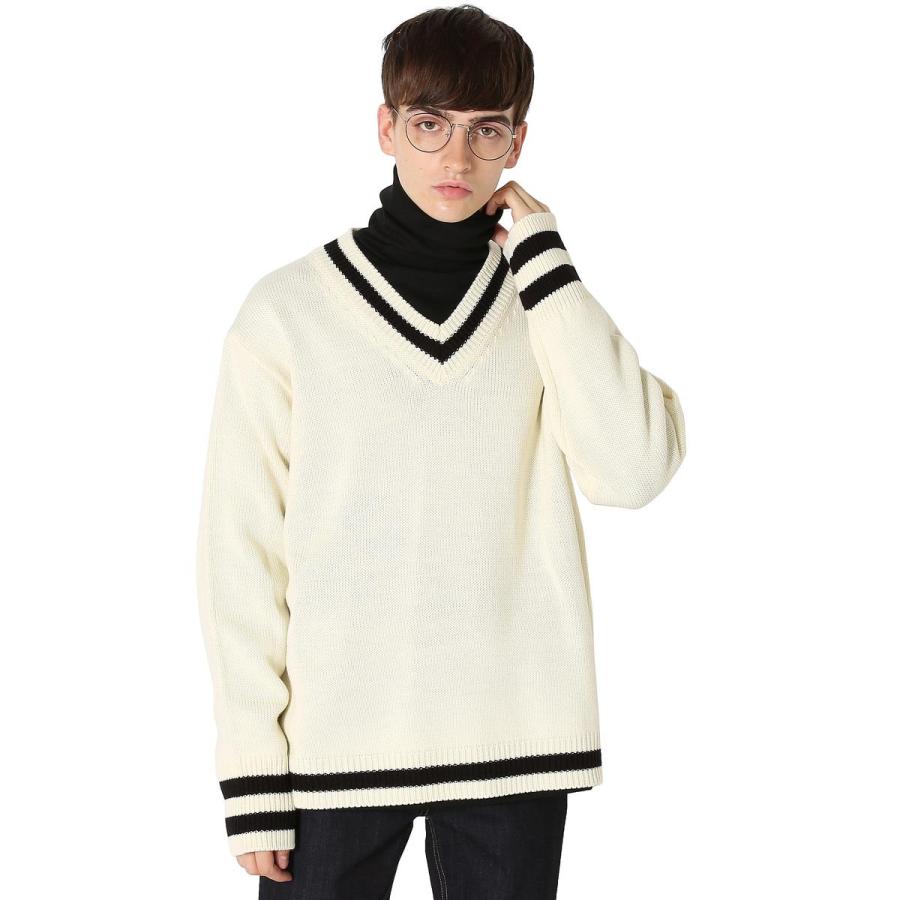 ニット Vネック セーター ライン 黒 白 ビッグサイズ ファッション メンズ 韓国ファッション | improves | 03