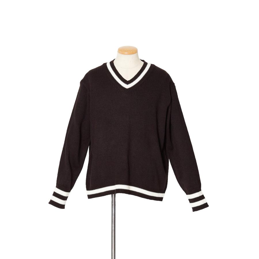 ニット Vネック セーター ライン 黒 白 ビッグサイズ ファッション メンズ 韓国ファッション | improves | 08