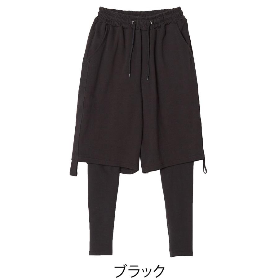 ハーフレイヤードパンツ スウェット レギンス 黒 メンズファッション スポーツ ボトムス メンズ 韓国ファッション | improves | 03