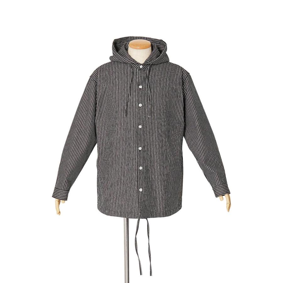 improves フードシャツ ストライプ柄 ロング丈 長袖 ストライプ