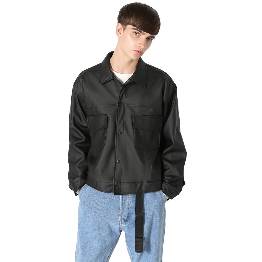 Gジャン レザー 革 皮 ジャケット ブルゾン 黒 メンズファッション メンズ 韓国ファッション | improves | 01