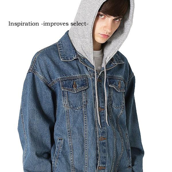 Gジャン デニムジャケット フード パーカー ロング丈 ビッグサイズ メンズ 韓国ファッション | improves