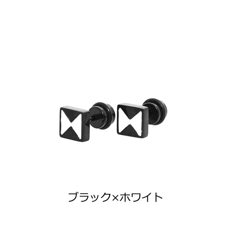 ピアス メンズ ジオメトリック 柄 キューブ 四角 両耳 ブラック ホワイト 黒 白 サージカルステンレス スチール | improves | 01