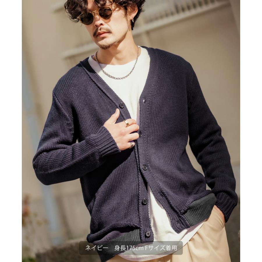 カーディガン メンズ 裾切り替え Vネック ニット オーバーサイズ ゆったり シンプル ベーシック ユニセックス 古着MIX カジュアル ストリート 韓国 | improves | 11