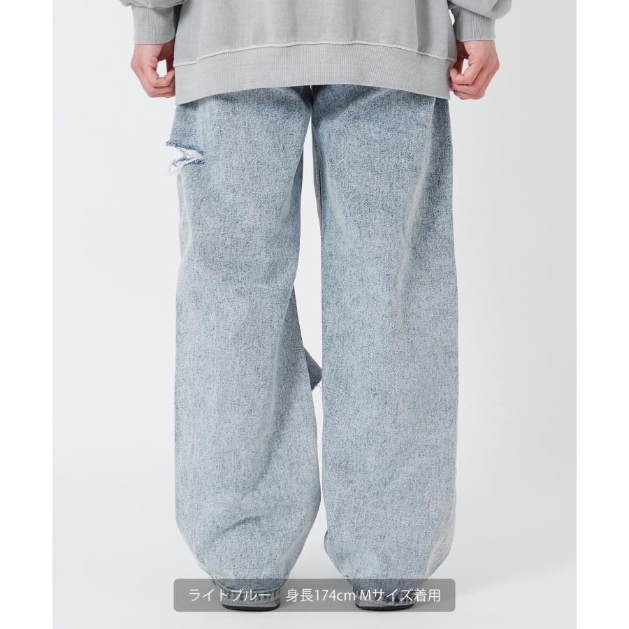 デニムパンツ メンズ ダメージ クラッシュ加工 ワイド ゴムウエスト ジーンズ アメカジ カジュアル ヴィンテージ 古着MIX スケーター ストリート 韓国 | improves | 10