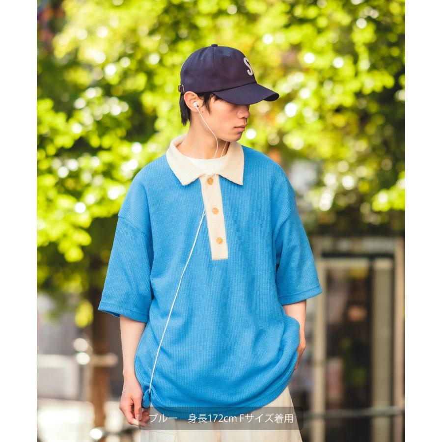 ポロシャツ メンズ バイカラー ニットソー 半袖 オーバーサイズ ビッグサイズ ゆったり 大きいサイズ スケーター ストリート 韓国 | improves | 03