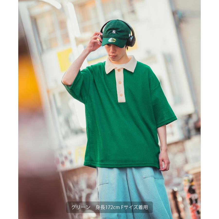 ポロシャツ メンズ バイカラー ニットソー 半袖 オーバーサイズ ビッグサイズ ゆったり 大きいサイズ スケーター ストリート 韓国 | improves | 07
