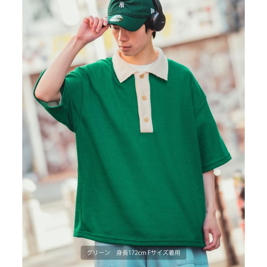 ポロシャツ メンズ バイカラー ニットソー 半袖 オーバーサイズ ビッグサイズ ゆったり 大きいサイズ スケーター ストリート 韓国 | improves | 08