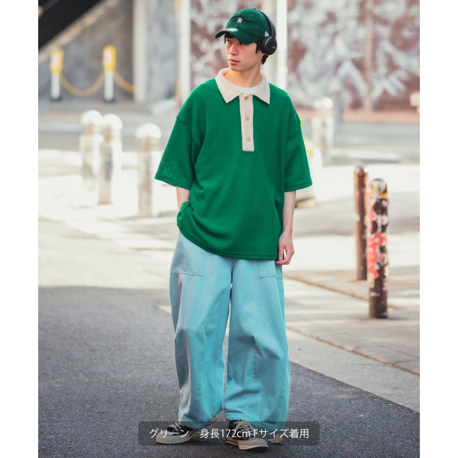 ポロシャツ メンズ バイカラー ニットソー 半袖 オーバーサイズ ビッグサイズ ゆったり 大きいサイズ スケーター ストリート 韓国 | improves | 09