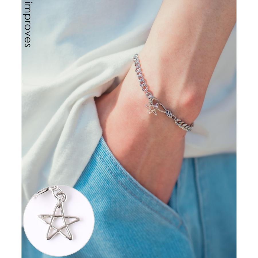 ブレスレット メンズ チェーン 小物 アクセサリー 五芒星 スター チャーム トップ ユニセックス セレクト カジュアル 古着MIX スケーター ストリート 韓国 | improves
