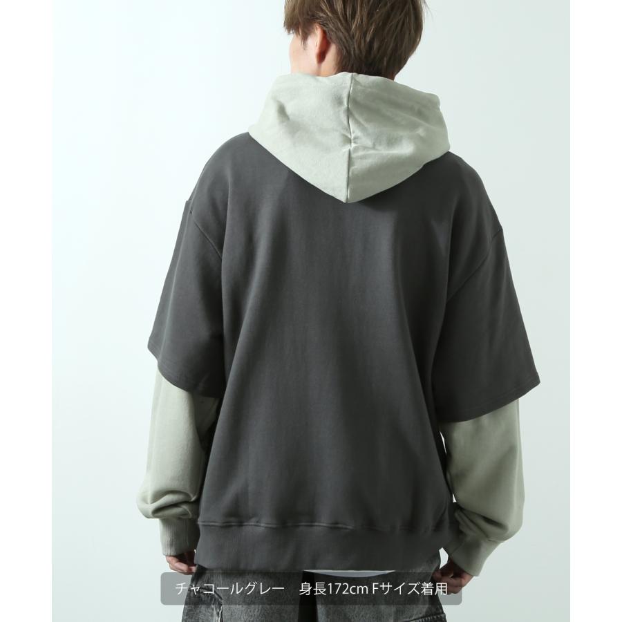 パーカー メンズ レイヤード 重ね着 Tシャツ フーディー オーバーサイズ ビッグサイズ ゆったり 大きいサイズ カジュアル ストリート 韓国 | improves | 13