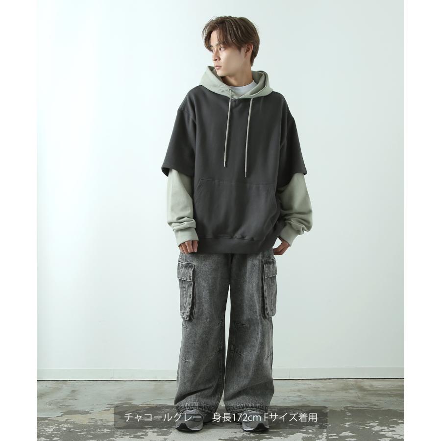 パーカー メンズ レイヤード 重ね着 Tシャツ フーディー オーバーサイズ ビッグサイズ ゆったり 大きいサイズ カジュアル ストリート 韓国 | improves | 14