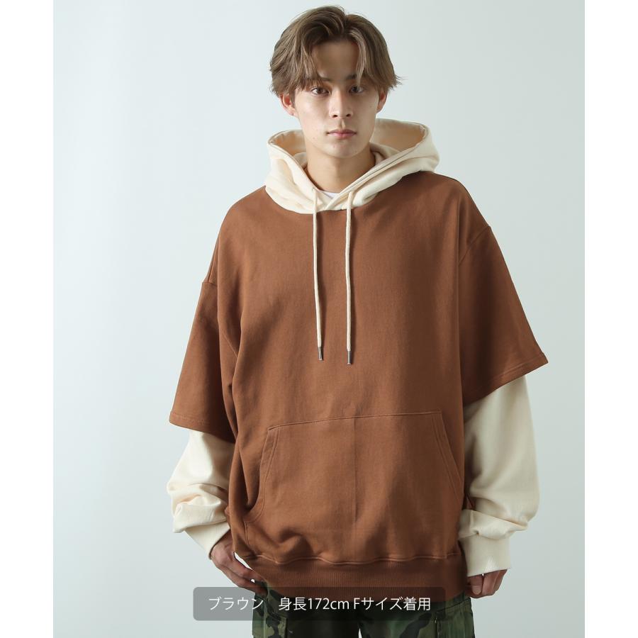 パーカー メンズ レイヤード 重ね着 Tシャツ フーディー オーバーサイズ ビッグサイズ ゆったり 大きいサイズ カジュアル ストリート 韓国 | improves | 15