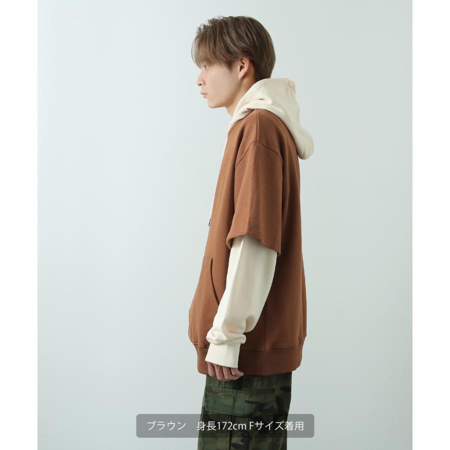 パーカー メンズ レイヤード 重ね着 Tシャツ フーディー オーバーサイズ ビッグサイズ ゆったり 大きいサイズ カジュアル ストリート 韓国 | improves | 16
