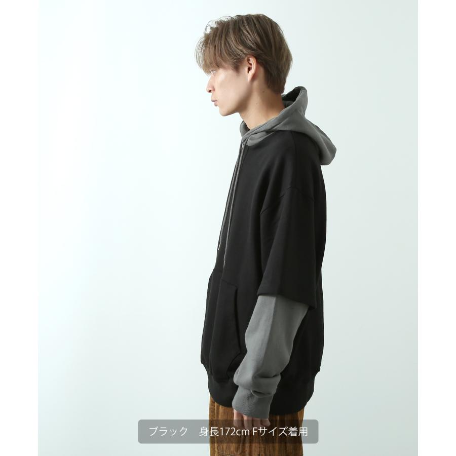 パーカー メンズ レイヤード 重ね着 Tシャツ フーディー オーバーサイズ ビッグサイズ ゆったり 大きいサイズ カジュアル ストリート 韓国 | improves | 06
