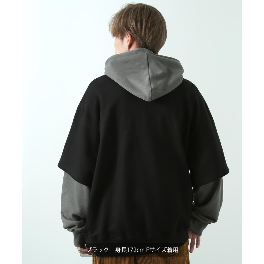 パーカー メンズ レイヤード 重ね着 Tシャツ フーディー オーバーサイズ ビッグサイズ ゆったり 大きいサイズ カジュアル ストリート 韓国 | improves | 07